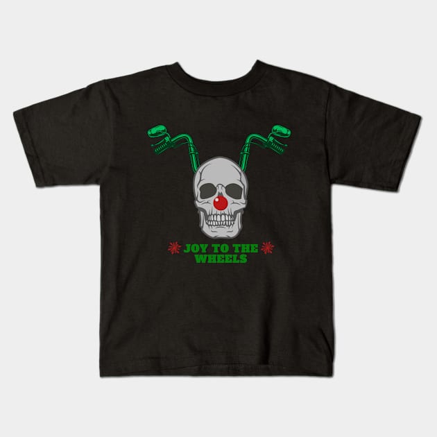 Joy to The Wheels, Christmas Biker Kids T-Shirt by BLACK CRISPY